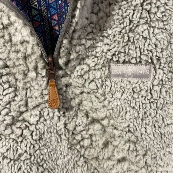 USA Palm Men Large Reversible Sherpa 1/4 Zip Pullover Jacket Gray Blue Geometric - Picture 6 of 16